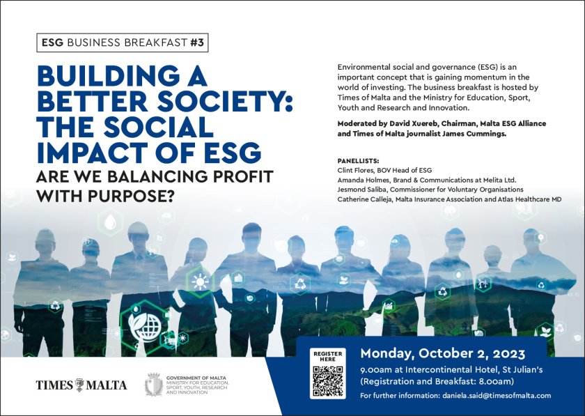 BUILDING A BETTER SOCIETY: THE SOCIAL IMPACT OF ESG in Malta, Learning Malta,  2.10.2023 -  2.10.2023